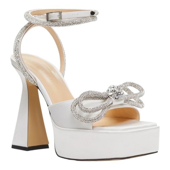 Mach & Mach 140 Crystal Double Bow Platform Sandals Clear/Sliver US 12 EU 42 NEW - Picture 2 of 4